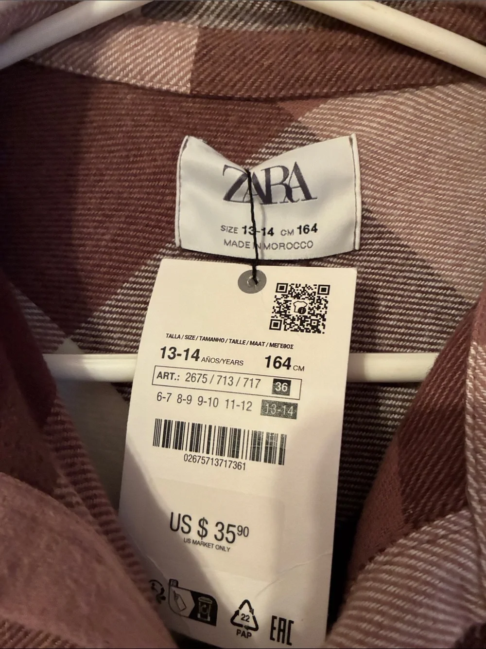 NWT Zara Kids Flannel Plaid Button Down Shirt Shacket 13-14